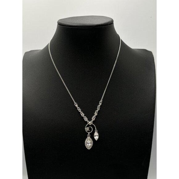 Givenchy Necklace Silver Tone Rhinestone Crystal Swirl Drop Pendant 16.5 Inch - Picture 3 of 9
